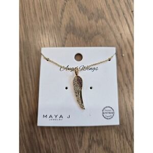 Maya J Jewelry Angel Wings Necklace Gold Tone Alexandrite Austrian Crystals NEW